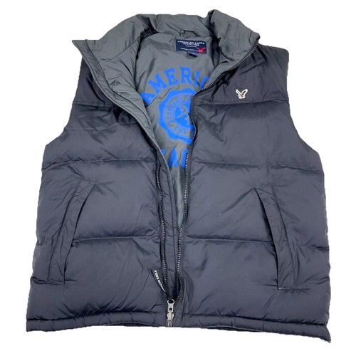 American Eagle Vest Men Medium Black Gray Puffer Jacket Coat Down Fill Adult