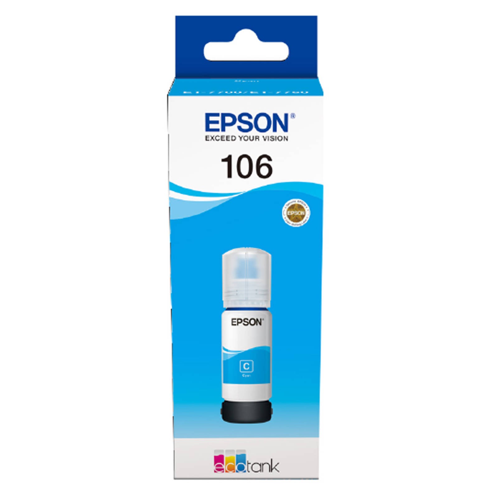 Original Epson 106 Ecotank Cyan Ink Bottle (C13T00R240) - Image 2