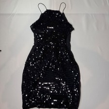 Nasty Gal Black Sequin Mini Dress Womens XS Halter Neck Bodycon Party Cocktail