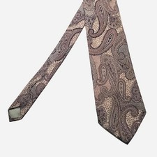 Vintage Necktie Mens Classic Paisley Beige 100% Silk Made In USA Tie Designer