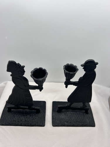 Vintage Black Cast Iron Pilgrim He and She Candlestick Holders - Picture 2 of 8