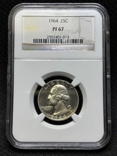 1964 Proof Washington quarter graded by NGC PF 67