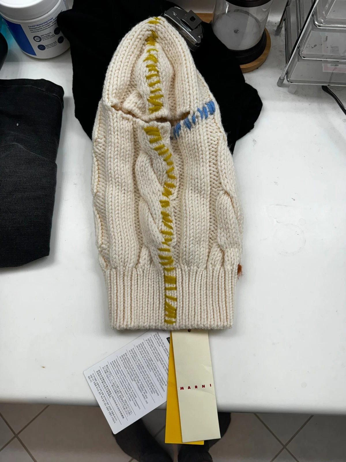 MARNI Contrast-Stitched Knit Balaclava in CREAM MSRP $550