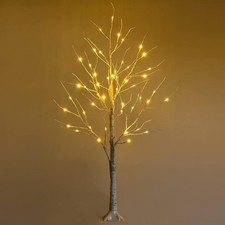 4Ft Lighted Twig Birch Tree with 48 Warm White LED Fairy Lights Pre-Lit Artifici