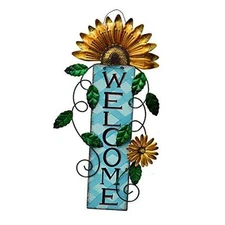 Attraction Design Welcome Sign for Front Door Decor Hanging Sign, Metal Flower 