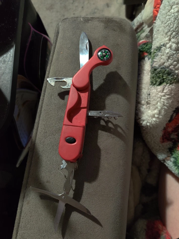 Red Multi-Tool Swiss Army Knife with Scissors and Compass - Image 3 of 4