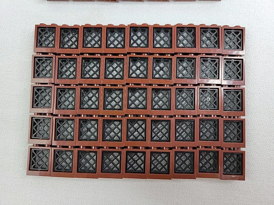 LEGO LOT 59 Reddish Brown Window flat front 1X2X2 & 1x2x2 2/3 Rounded top w/ lat - Image 3 of 4