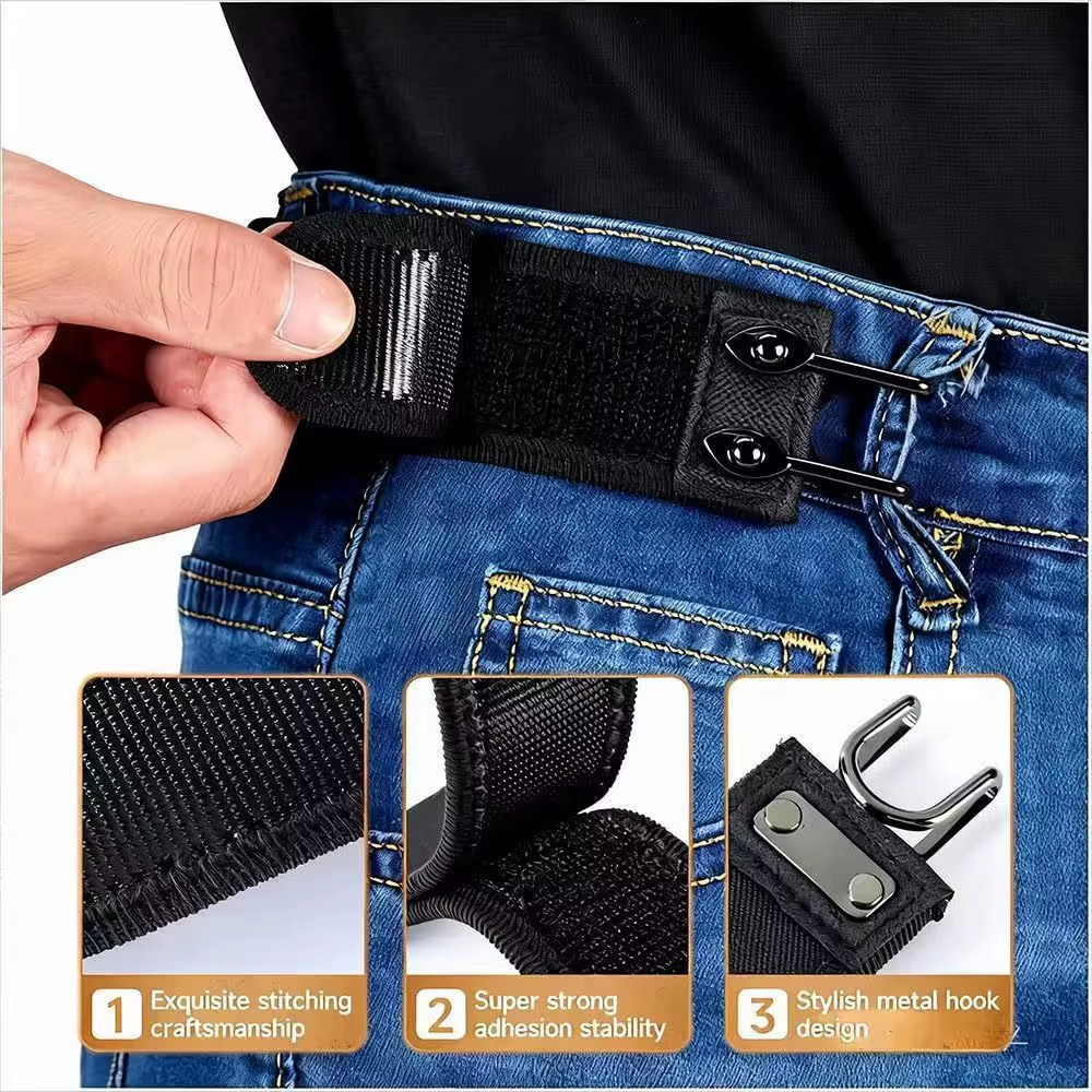 2PCS Tactical Metal Hook Elastic Belt Buckle-Less Invisible Waist Belt Closure**