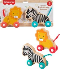 Fisher-Price Wooden Animal Push Toy Set of Two Vehicles with Silicone Wheels fo