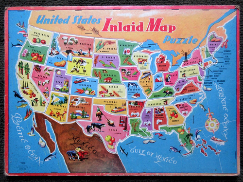 State Map With Inlay Vintage United States Cardboard Inlaid Map Jigsaw Puzzle #7370 | eBay