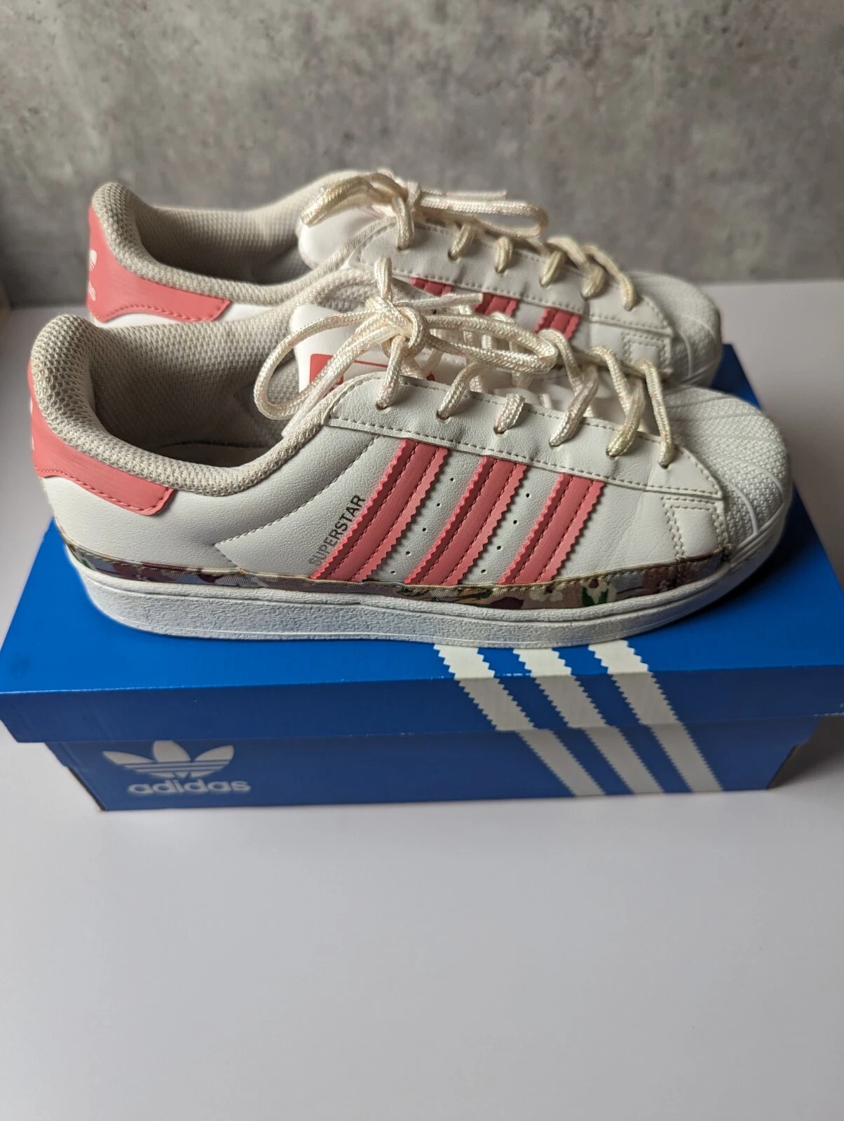 Scarpe per bambini Adidas Superstar C bianche chiare rosa oro metallizzate taglia 3