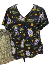 NWT Disney Tim Burton Nightmare Before Christmas Scrub Top Jack Attack Medium