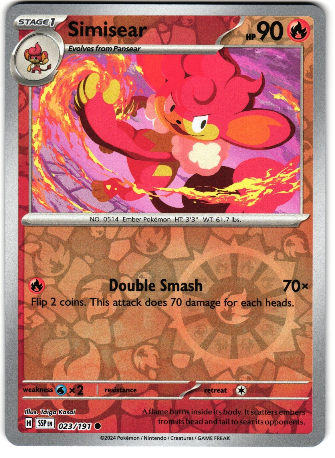 Simisear Reverse Holo 23/191 Pokemon SV: Surging Sparks