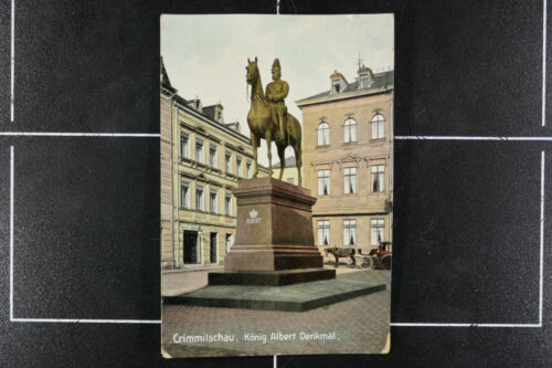 AK Crimmitschau 1912 gelaufen König Albert Denkmal Kutsche Geschäft beschnitten - Picture 1 of 2