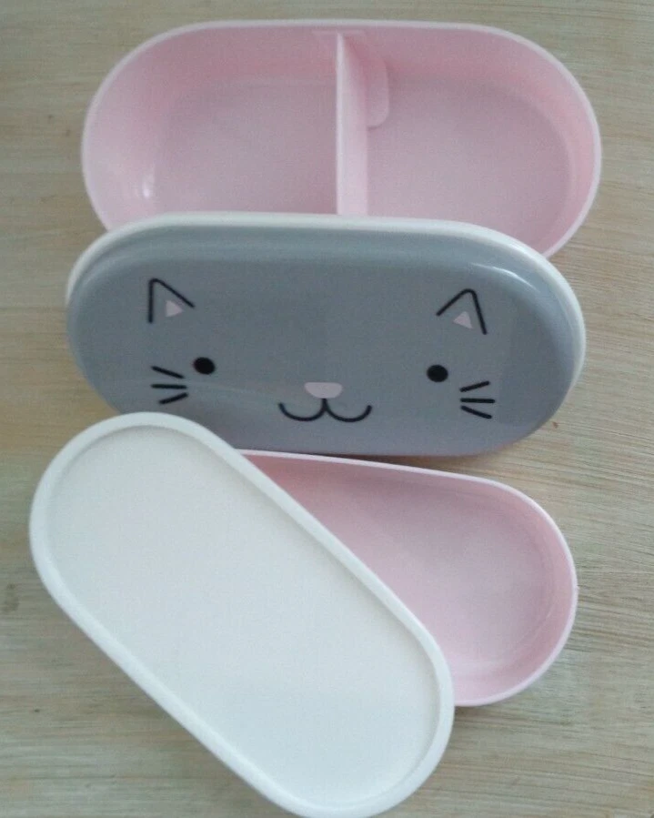 Japanese Bento Box Lunch Container Double Tier Layered Happy Cat Made in Japan