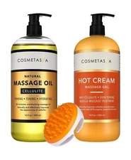 Cellulite Massage Oil, Gel & Mitt - Natural Hot Cream Massage Gel, Oil & Mass...
