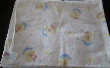 VINTAGE CUDDLE TIME BEAR ON ROCKING HORSE COTTON BABY BLANKET