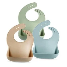  (3 Pack) Cute Silicone Baby Bibs for Babies & Toddlers (10-72 Brown/Blue/Green