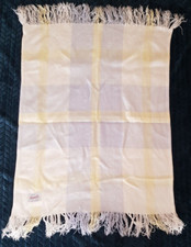 Kamella Vintage Pram Blanket Rug Made in England blue yellow check fringe