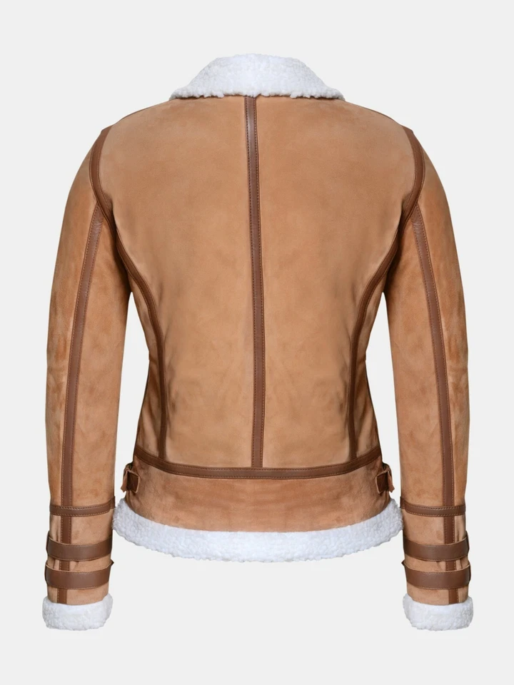 Damen Fell Lederjacke Fliegerjacke Komplett gefüttert Echtleder Ziegenleder Fell - Bild 3 von 4