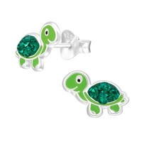 1 Paar Ohrringe Ohrstecker 925 Sterling Silber GrüNe SchildkröTe Mit Kristalle