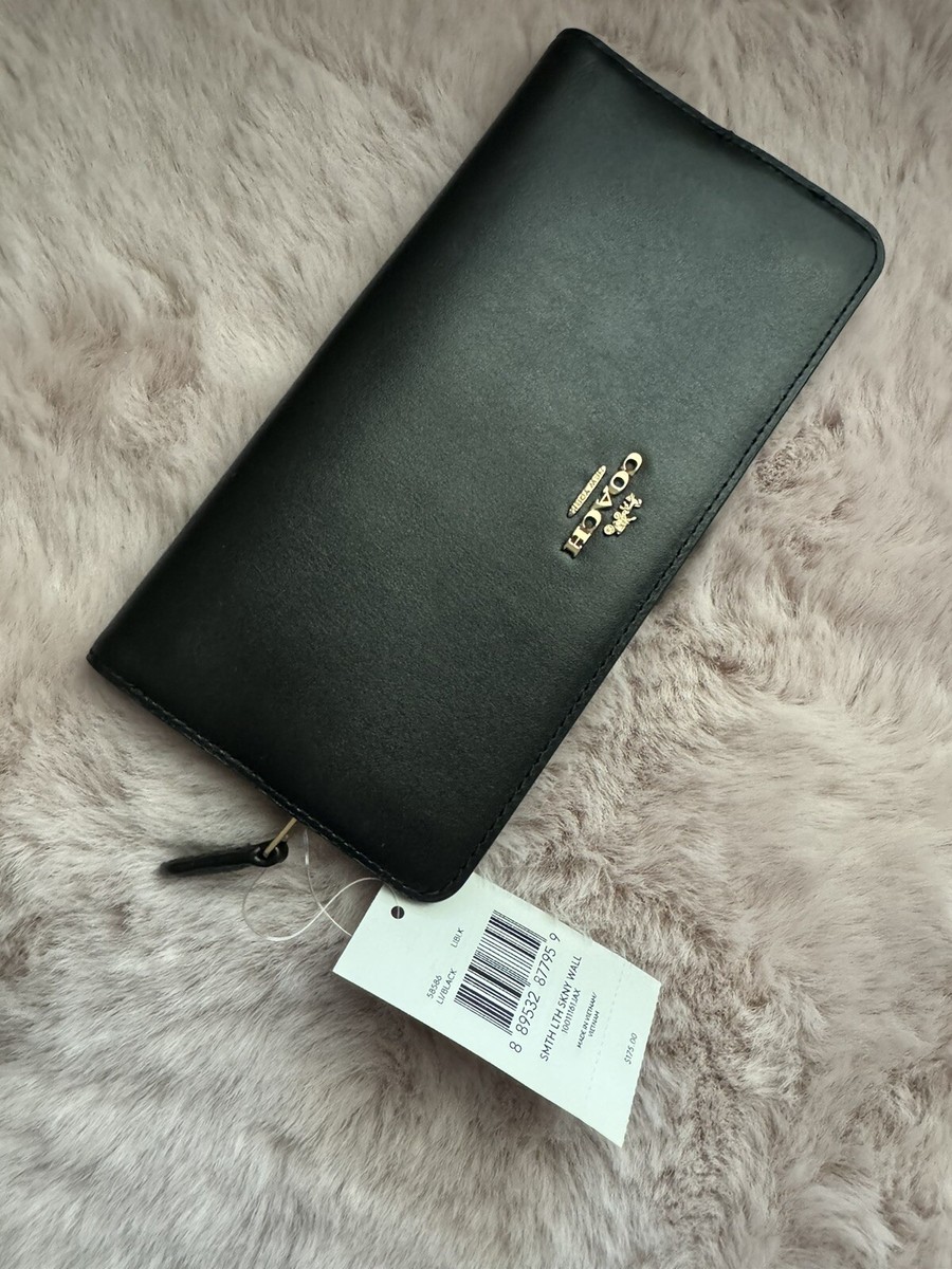 Coach Women's Light Gold/Black Skinny Refined Calf Leather Wallet