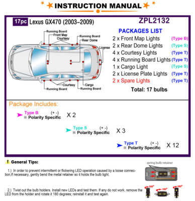 LED Interior Light Kit for Lexus GX470 2003-2009 White Dome Light