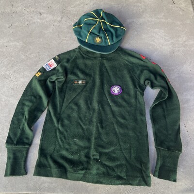 Vintage Jungpfadfinder Uniform 80er Junge Pullover Mütze aufgenäht Abzeichen WALLASEY 80s W2E