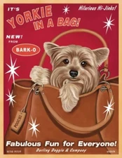 Adorable "Yorkie in a Bag" Krista Brooks RETRO PETS art print 8x10