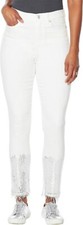 DG2 Diane Gilman Stretch Sequin Fringe-Hem Skinny WHITE 24WP NEW 142 