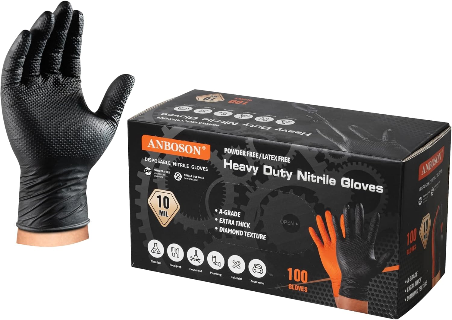 10 Mil Nitrile Disposable Work Gloves Heavy Duty Latex Free for Mechanics