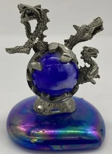 Fantasy Dragon Figurine - Blue Sphere & Iridescent Base - 2 3/8" H