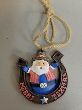 Merry Texmas Christmas Ornament Cowboy Santa with Hat and Horseshoe Free S H
