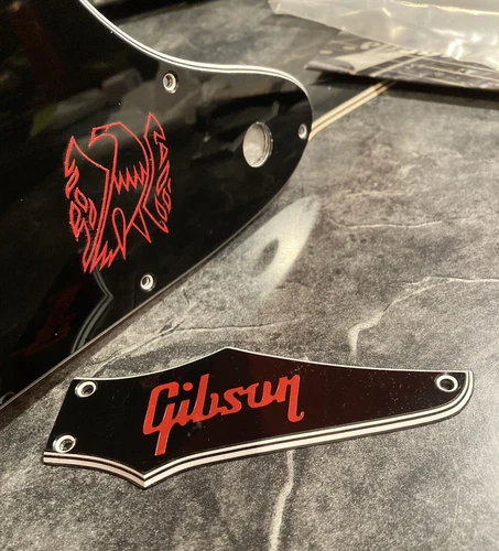5 Ply Black/White Pickguard/Truss Cover for Gibson Firebird Studio w/RED DECALS