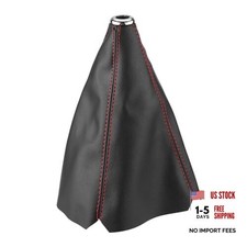 Universal Bright Black PU Leather Gear Shift Knob Cover with Red Stitch Gear