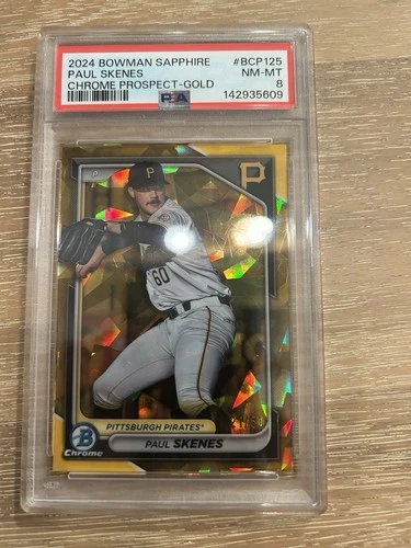 2024 Bowman Sapphire Paul Skenes Gold /50 BCP125 PSA 8 Pirates Prospect