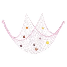 Fishing Net Decor, 80" x 60" Fish Net Decor with Sea Shells, Light Pink