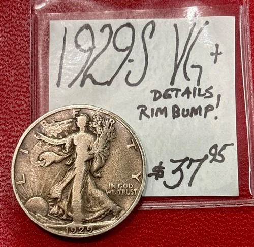 1929-S Walking Liberty Silver Half Dollar (VG+) “Details Rim Bumps” ENN Coins