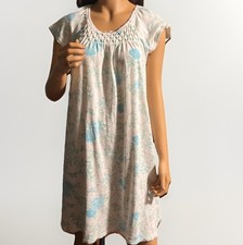 Miss Elaine Womens- M Nightgown Green  Blue Floral Short Sleeve Lace Grannycore
