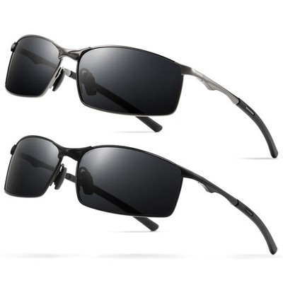 Ultra Lightweight Polarized Sunglasses Men Rectangular Metal Frame with Sprin...