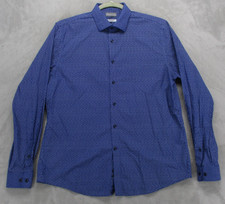 Michael Kors Dress Shirt Mens XL Blue Geometric Regular Fit Stretch Long Sleeve