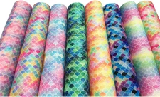 Faux Leather Glitter Fabric Canvas Sheets Mermaid Fish Scales 8 Pieces A4 Size f