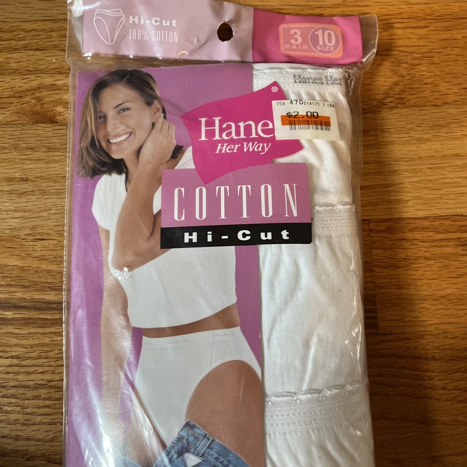 Paquete de 3 bragas blancas Hanes Her Way Hi Cut vintage 2003 ropa interior para mujer talla 10 Foto 4 de 4