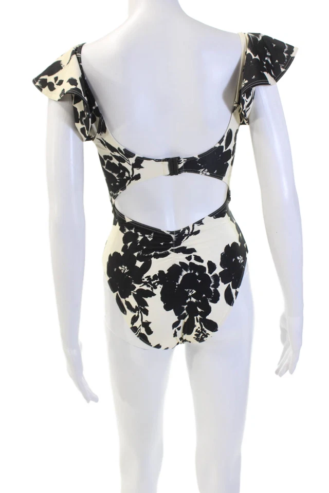Tanya Taylor Womens Knotted V Neck Cut Out Floral One Piece White Black Size XS - Image 2 of 3