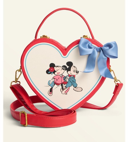 Disney Loungefly Mickey Mouse & Minnie Mouse Heart Shaped Crossbody Handbag NWT - Picture 2 of 6