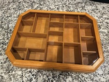 Octagon Wall Mounted Display Cabinet Brown Wood 1 Glass Door, Dividers 15x11.7