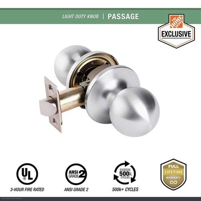 Universal Hardware Passage Knob, UL 3-Hour Fire ANSI Grade 2, Satin Chrome