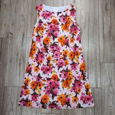 Marilyn Moore Pink & Orange Floral 100% Cotton Vintage Print Shift Dress • 10