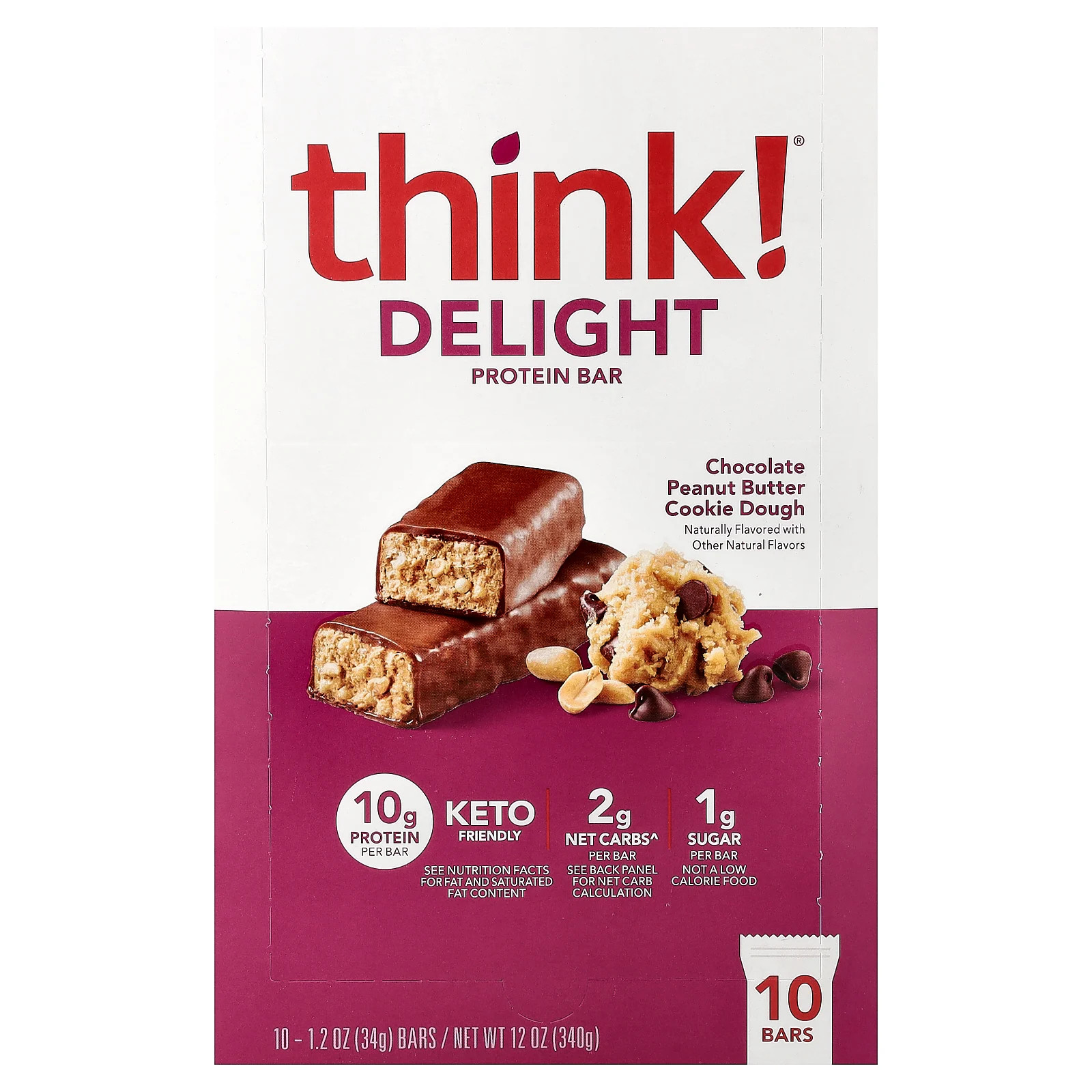Delight Protein Bar Chocolate Peanut Butter Cookie Dough 10 Bars 12 oz 34 5390₽