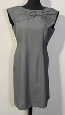 Tahari Arthur S. Levine Dress Womens 8P Petite Gray Bow Sheath Knee Length Work